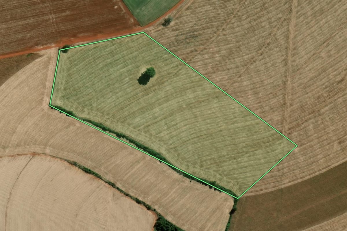 Imagem de satélite do imóvel rural em Santa Cruz do Rio Pardo (SP), com o contorno declarado no CAR desenhado por cima.