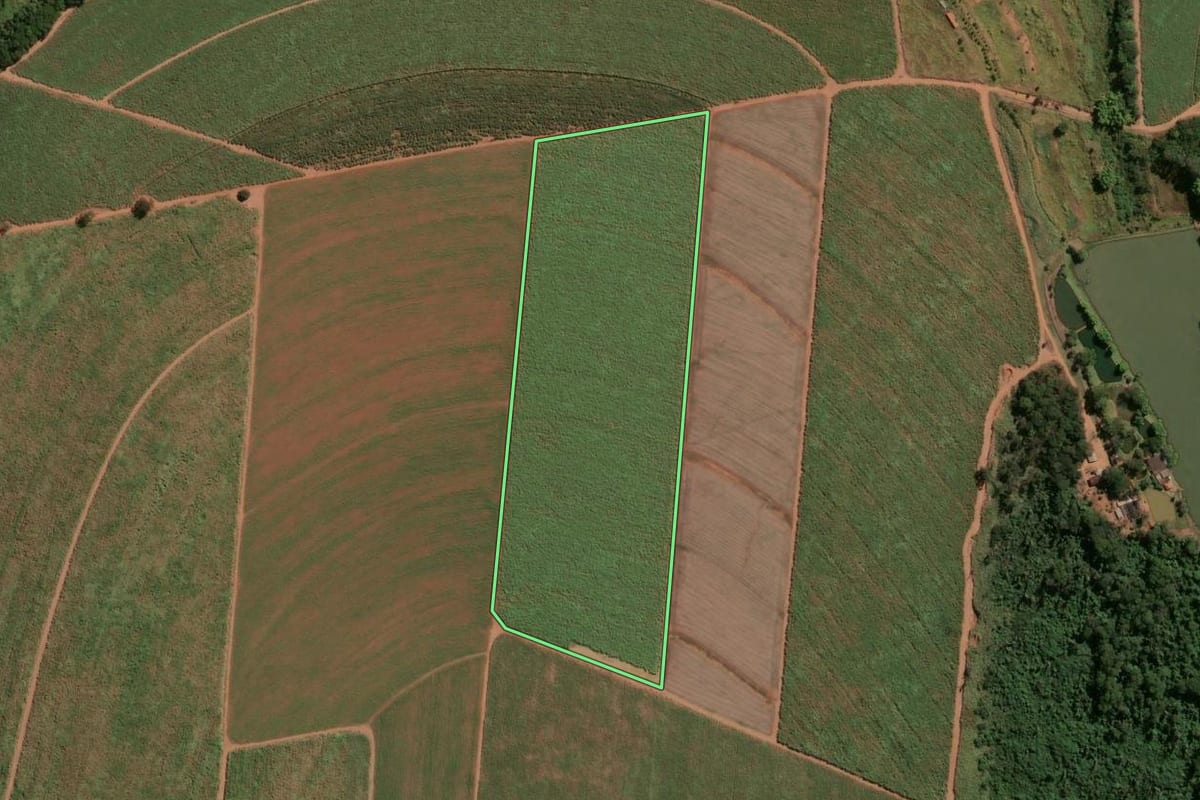 Imagem de satélite do imóvel rural em Santa Ernestina (SP), com o contorno declarado no CAR desenhado por cima.
