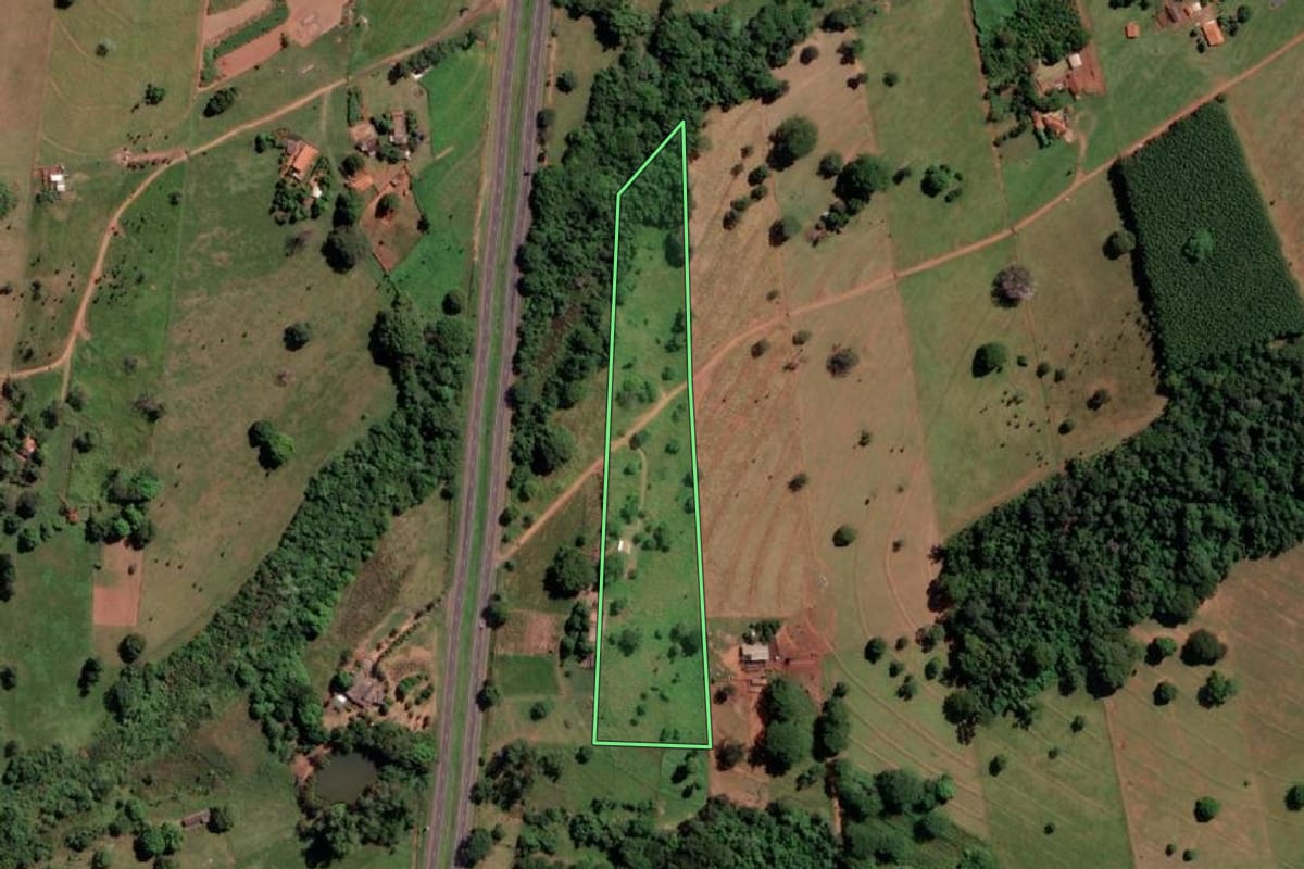Imagem de satélite do imóvel rural em Santa Fé do Sul (SP), com o contorno declarado no CAR desenhado por cima.