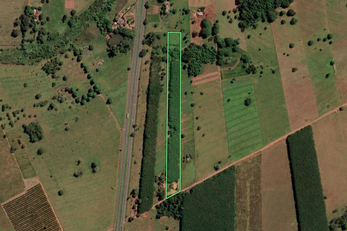Imagem de satélite do imóvel rural em Santa Fé do Sul (SP), com o contorno declarado no CAR desenhado por cima.