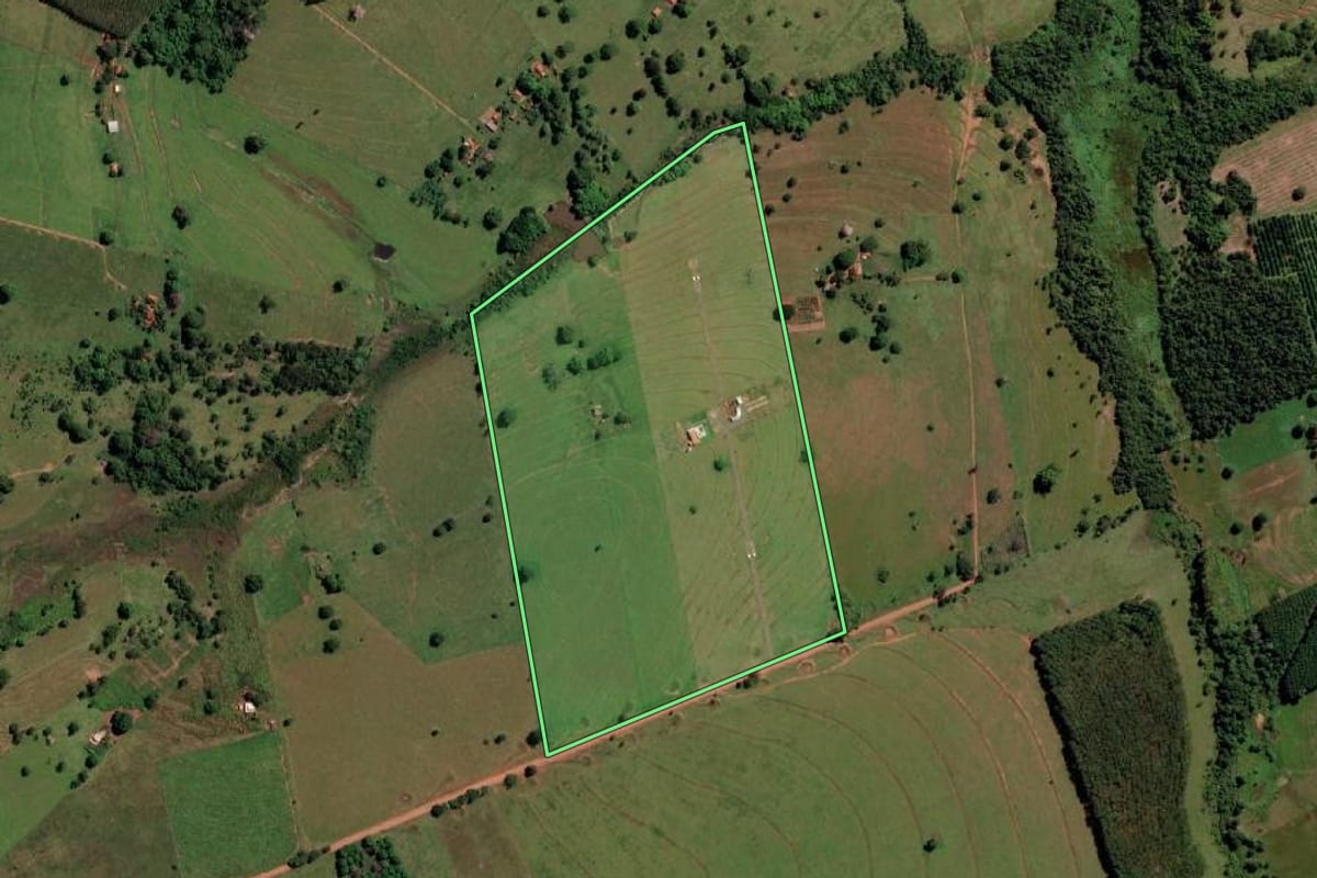 Imagem de satélite do imóvel rural em Santa Fé do Sul (SP), com o contorno declarado no CAR desenhado por cima.