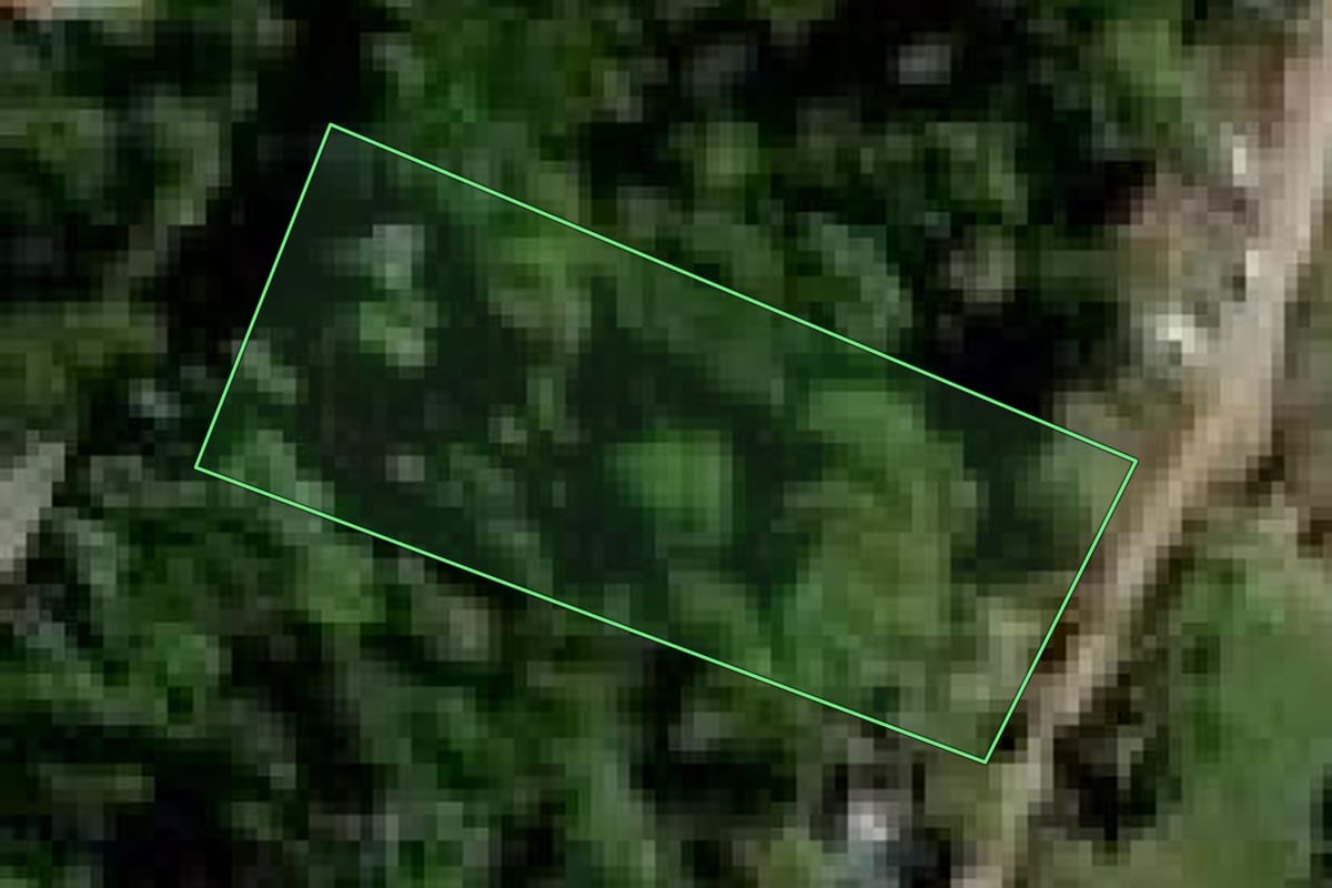 Imagem de satélite do imóvel rural em Santa Isabel (SP), com o contorno declarado no CAR desenhado por cima.