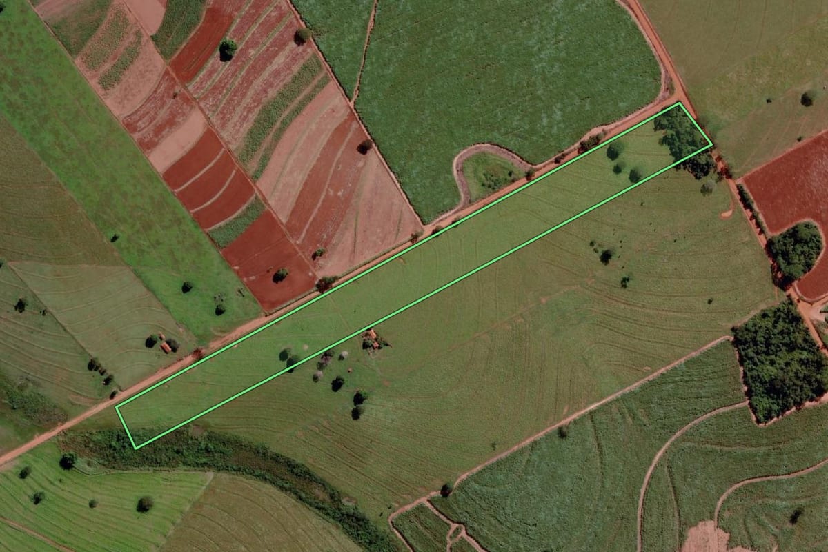 Imagem de satélite do imóvel rural em Santa Rita d'Oeste (SP), com o contorno declarado no CAR desenhado por cima.