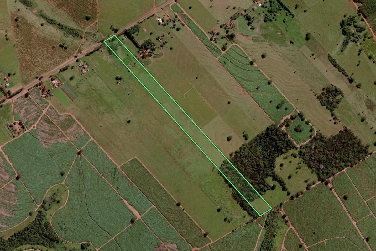 Imagem de satélite do imóvel rural em Santa Rita d'Oeste (SP), com o contorno declarado no CAR desenhado por cima.