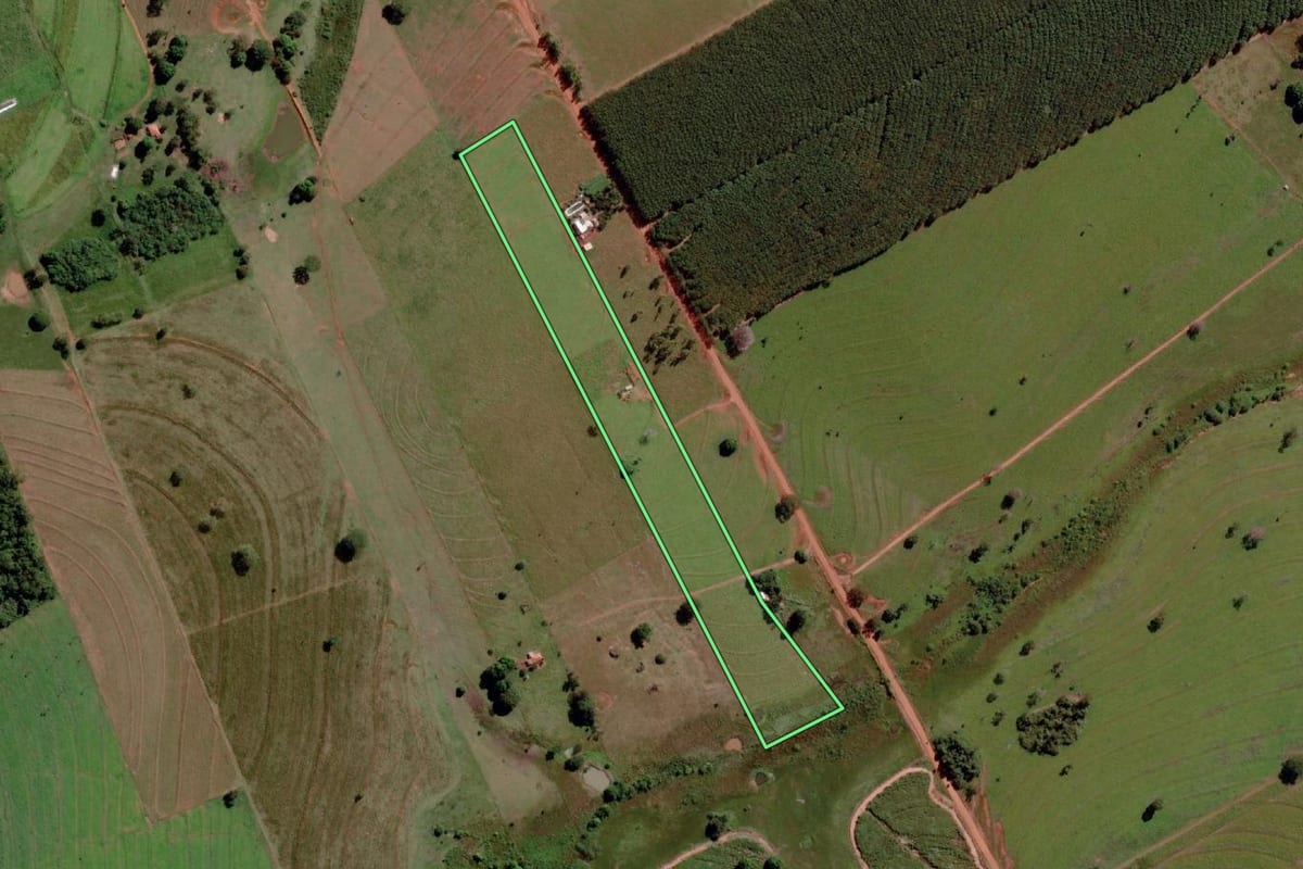 Imagem de satélite do imóvel rural em Santa Rita d'Oeste (SP), com o contorno declarado no CAR desenhado por cima.