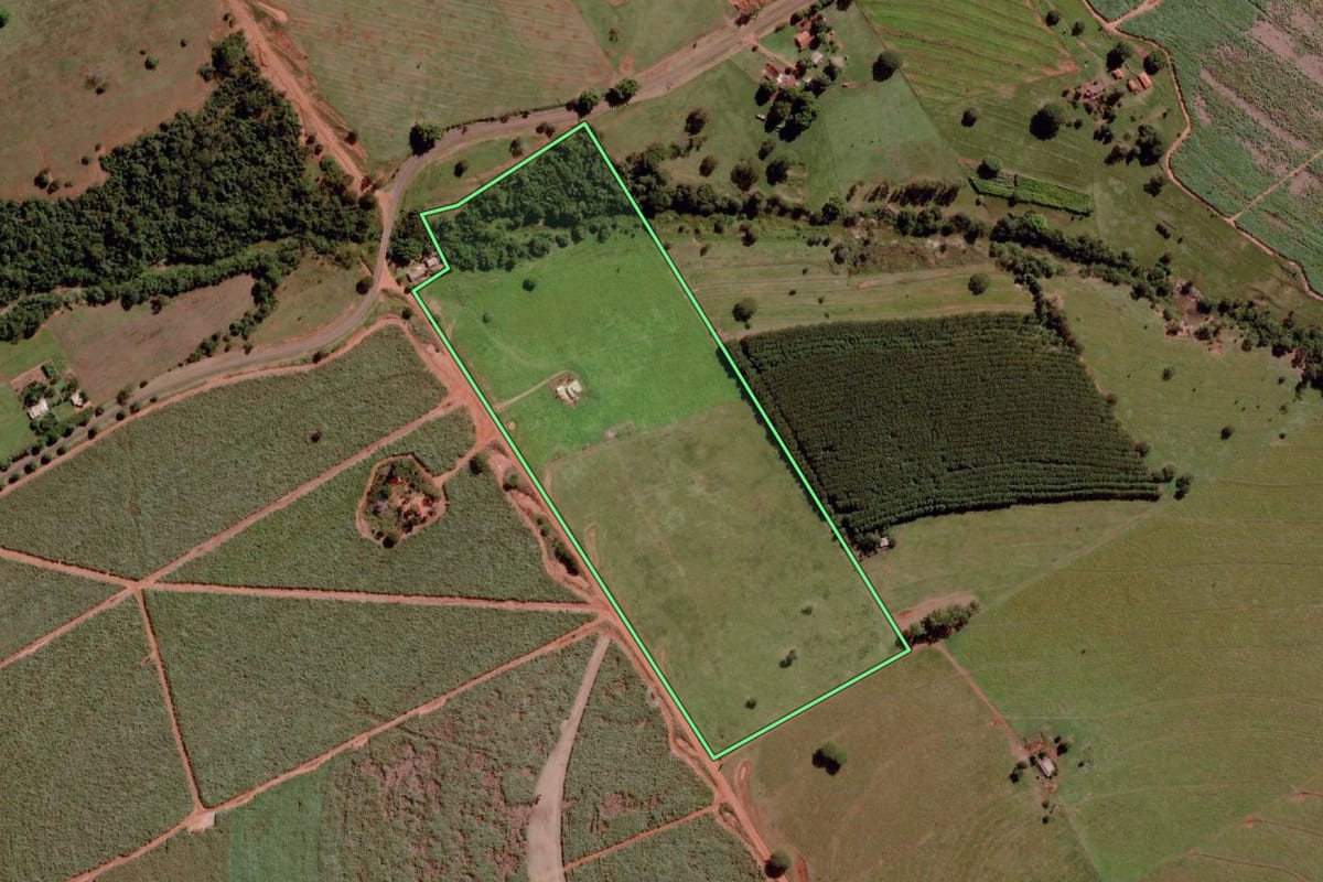 Imagem de satélite do imóvel rural em Santa Rita d'Oeste (SP), com o contorno declarado no CAR desenhado por cima.