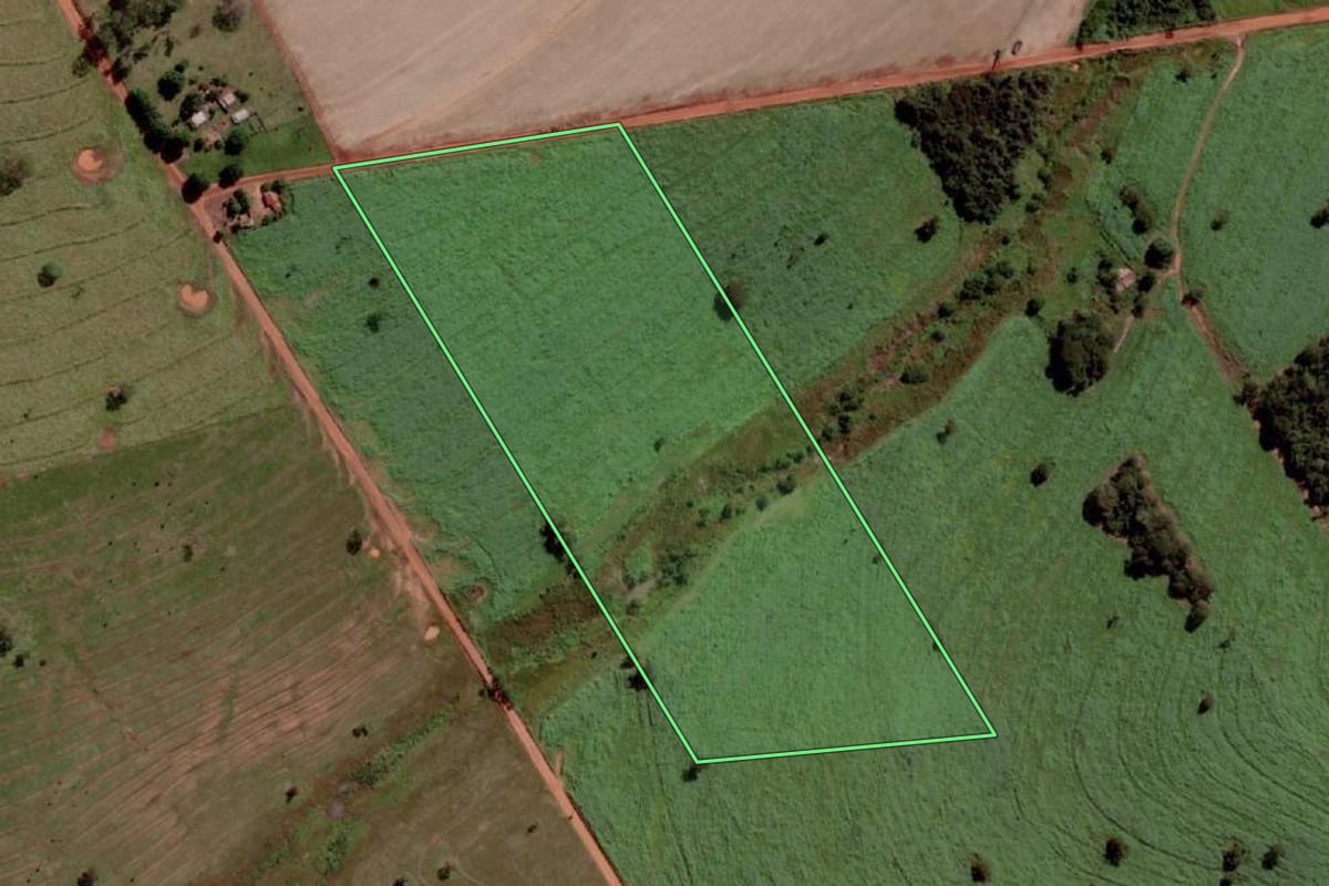 Imagem de satélite do imóvel rural em Santa Rita d'Oeste (SP), com o contorno declarado no CAR desenhado por cima.