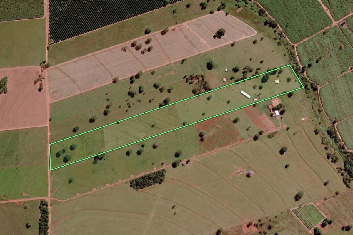 Imagem de satélite do imóvel rural em Santa Rita d'Oeste (SP), com o contorno declarado no CAR desenhado por cima.