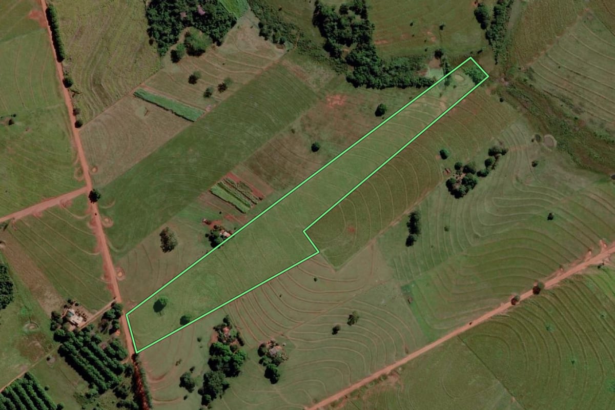 Imagem de satélite do imóvel rural em Santa Rita d'Oeste (SP), com o contorno declarado no CAR desenhado por cima.
