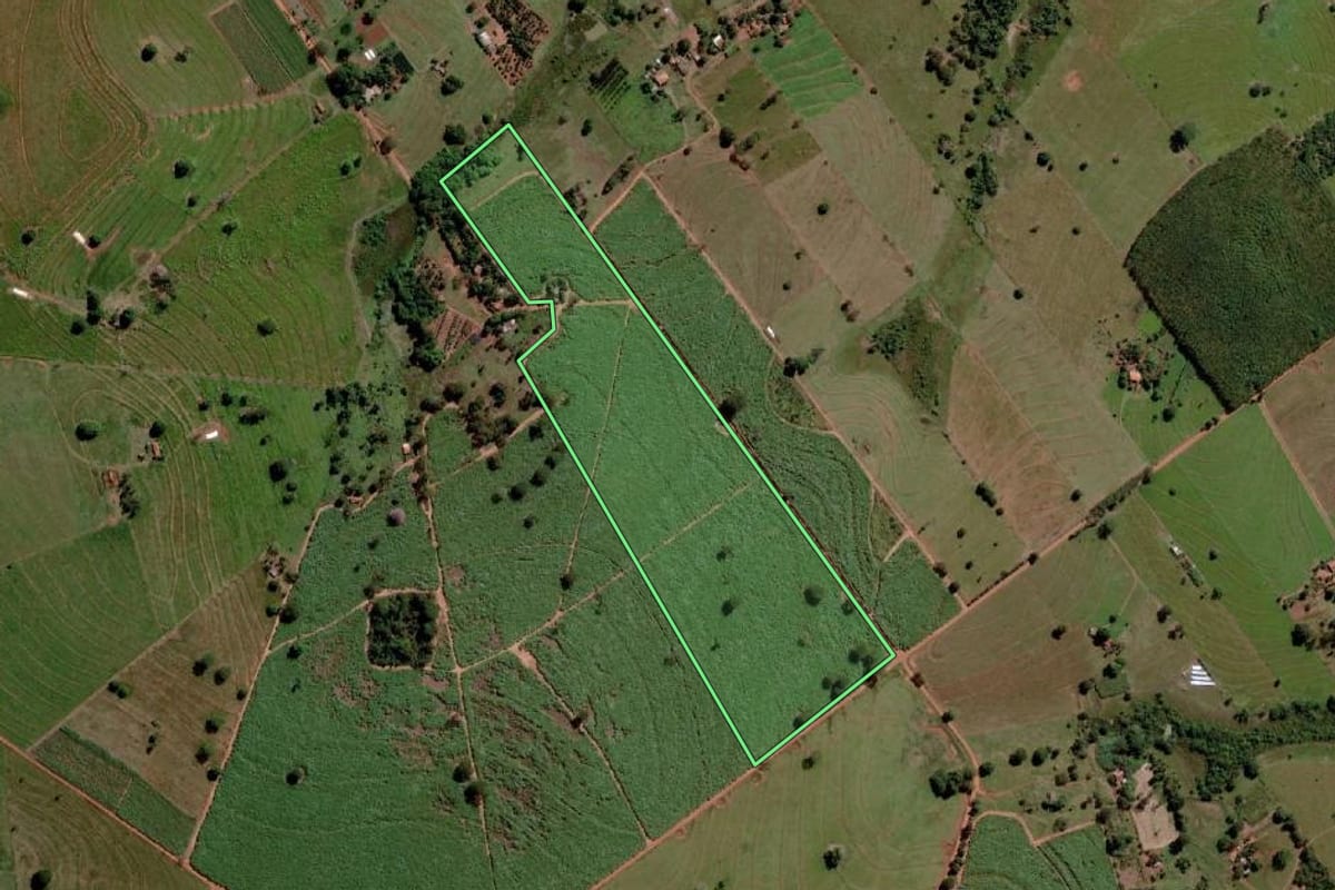 Imagem de satélite do imóvel rural em Santa Rita d'Oeste (SP), com o contorno declarado no CAR desenhado por cima.