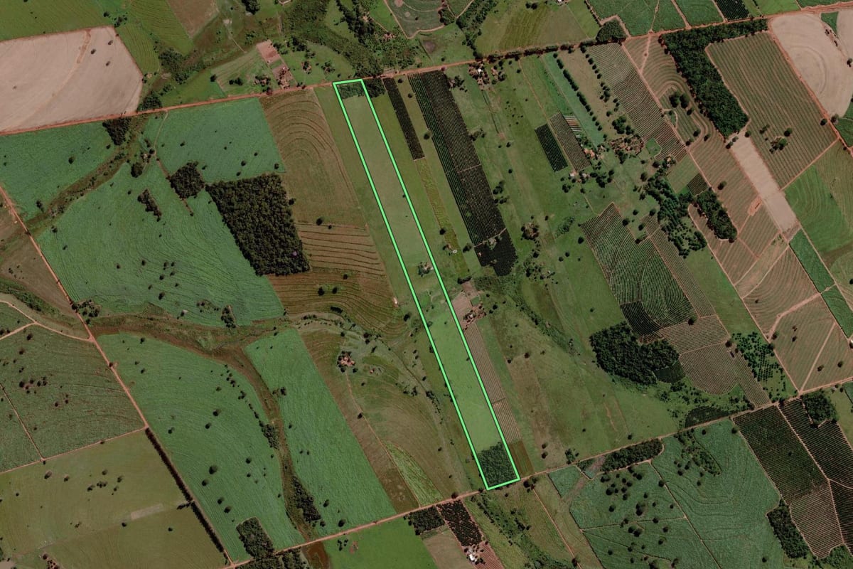 Imagem de satélite do imóvel rural em Santa Rita d'Oeste (SP), com o contorno declarado no CAR desenhado por cima.