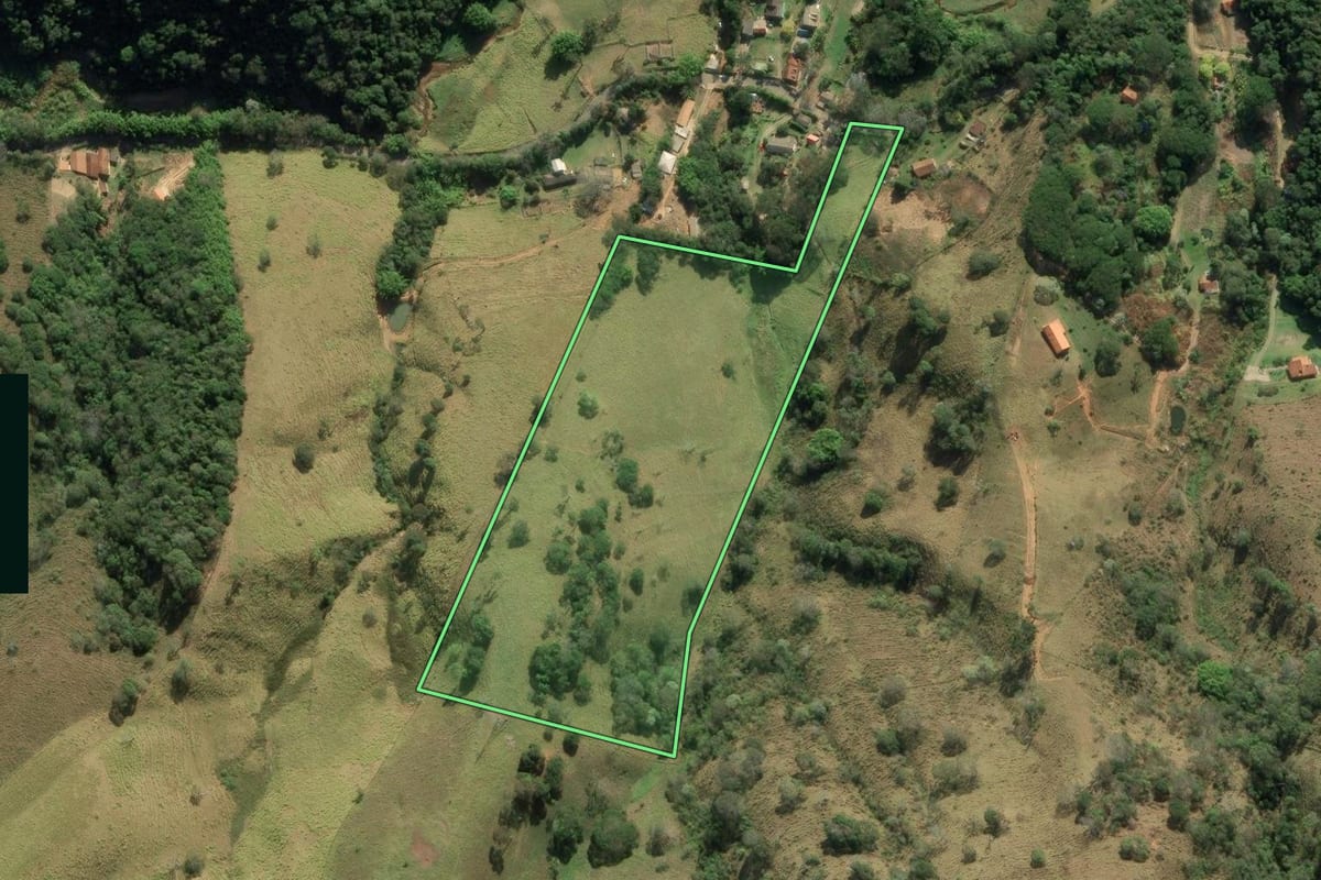 Imagem de satélite do imóvel rural em Santo Antônio do Pinhal (SP), com o contorno declarado no CAR desenhado por cima.