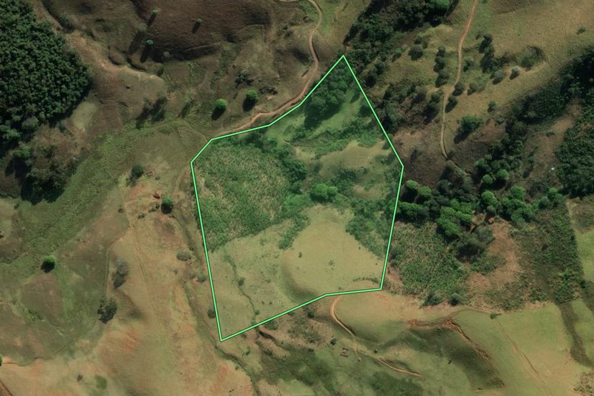 Imagem de satélite do imóvel rural em São Bento do Sapucaí (SP), com o contorno declarado no CAR desenhado por cima.