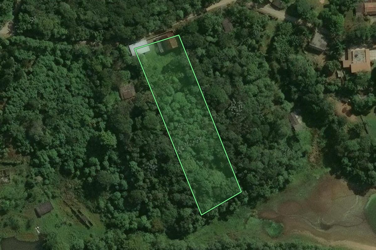 Imagem de satélite do imóvel rural em São Bernardo do Campo (SP), com o contorno declarado no CAR desenhado por cima.