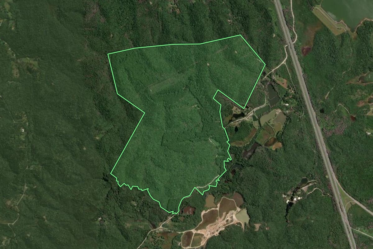Imagem de satélite do imóvel rural em São Bernardo do Campo (SP), com o contorno declarado no CAR desenhado por cima.
