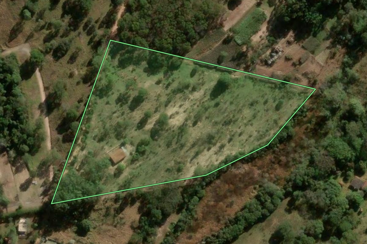 Imagem de satélite do imóvel rural em São Carlos (SP), com o contorno declarado no CAR desenhado por cima.