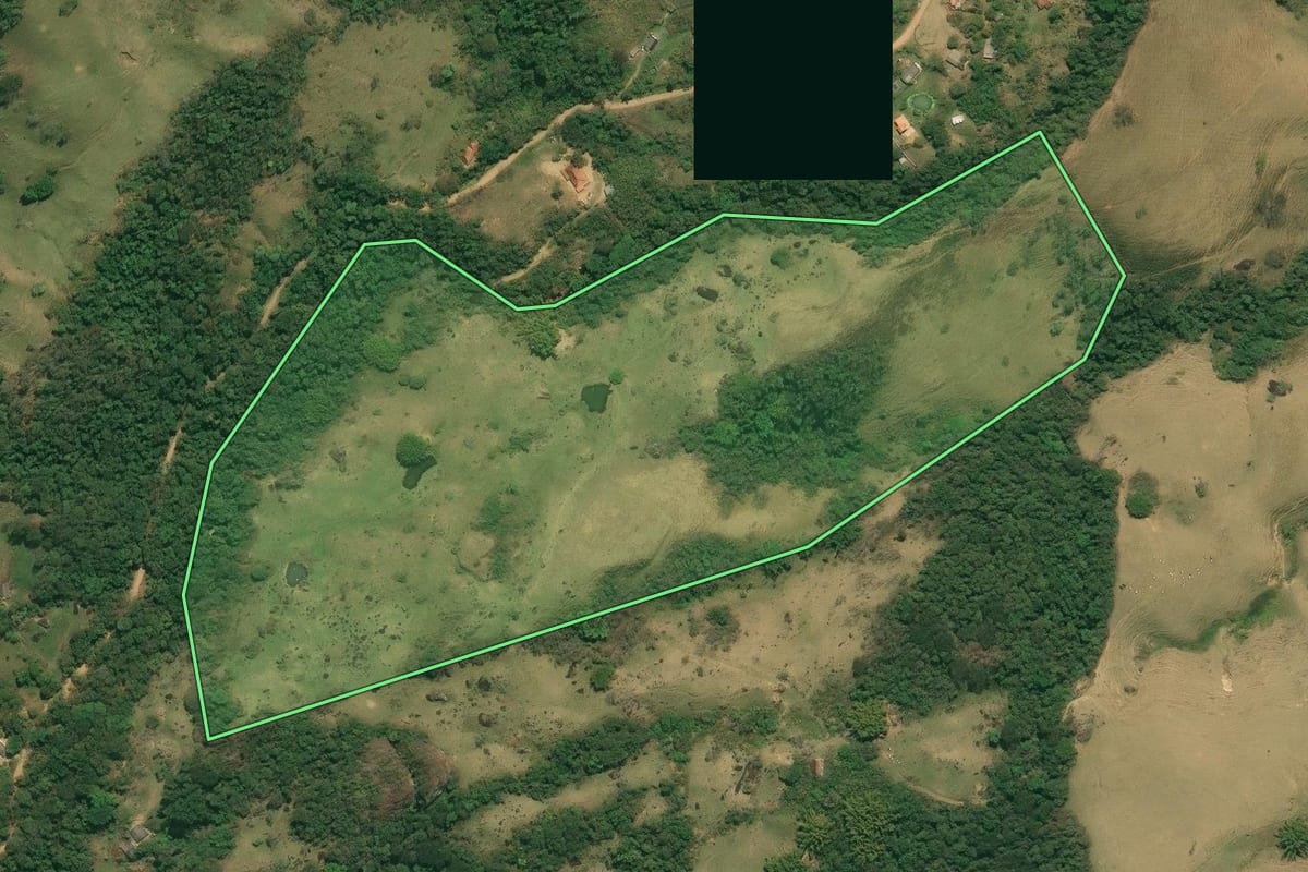 Imagem de satélite do imóvel rural em São José do Barreiro (SP), com o contorno declarado no CAR desenhado por cima.