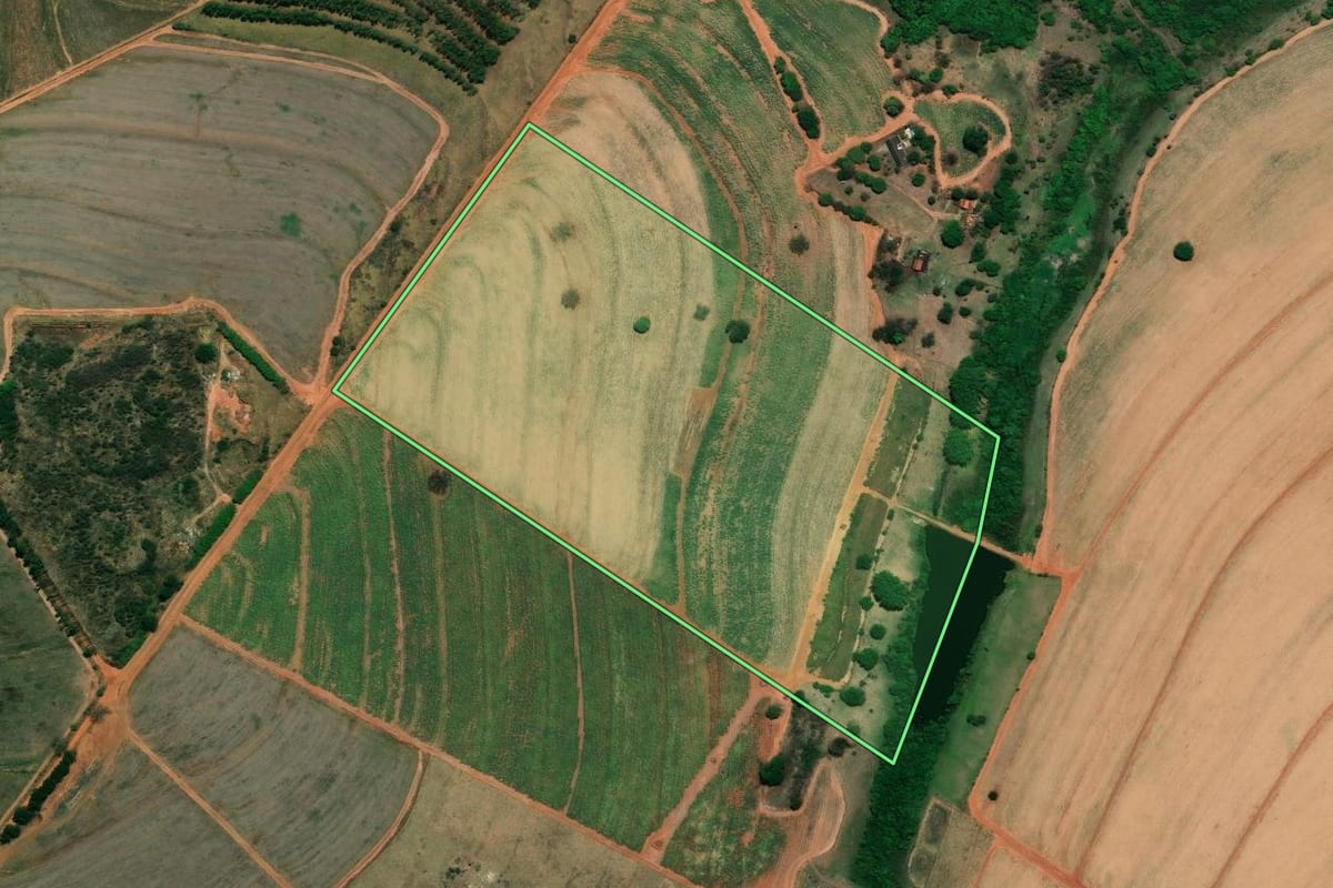 Imagem de satélite do imóvel rural em São José do Rio Preto (SP), com o contorno declarado no CAR desenhado por cima.