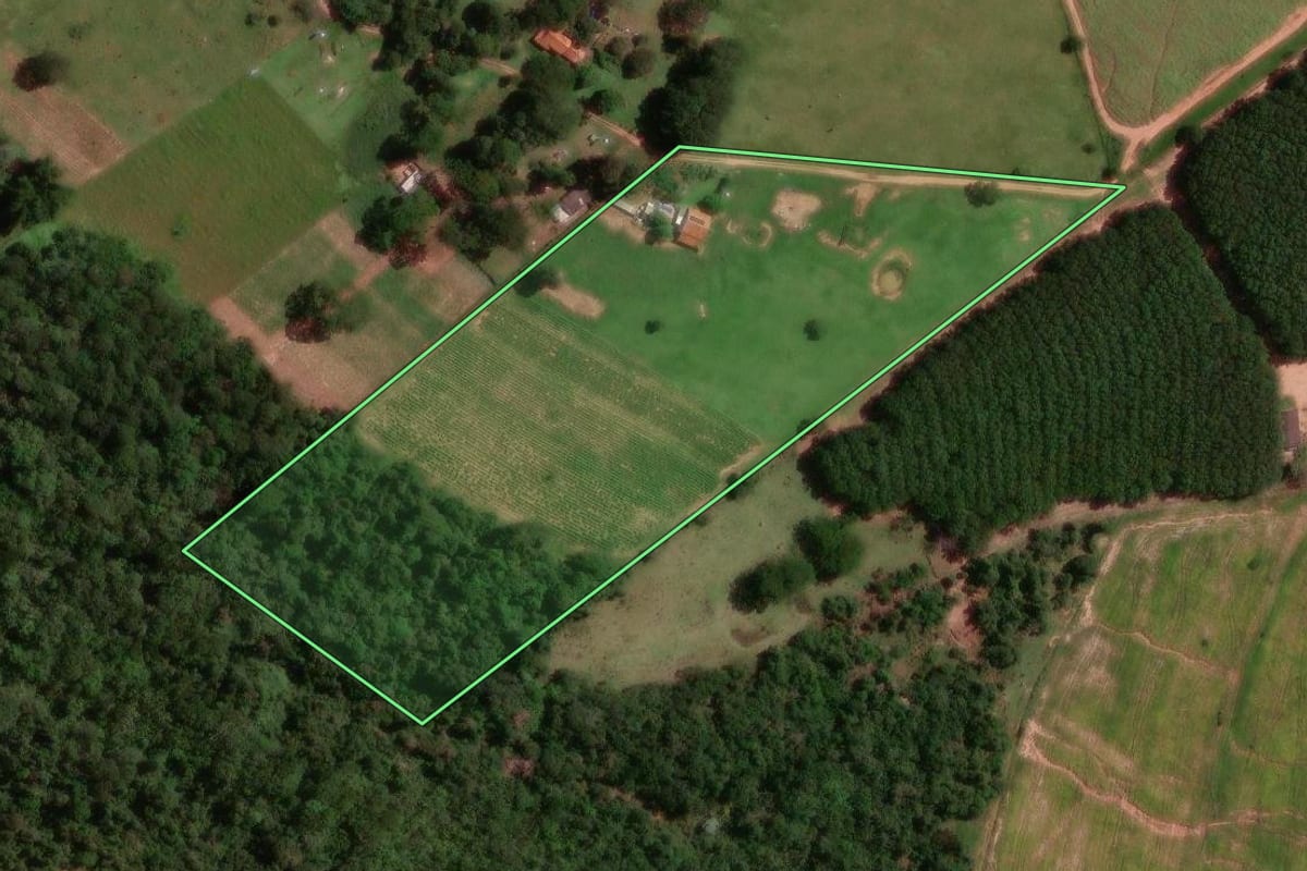 Imagem de satélite do imóvel rural em São José do Rio Preto (SP), com o contorno declarado no CAR desenhado por cima.