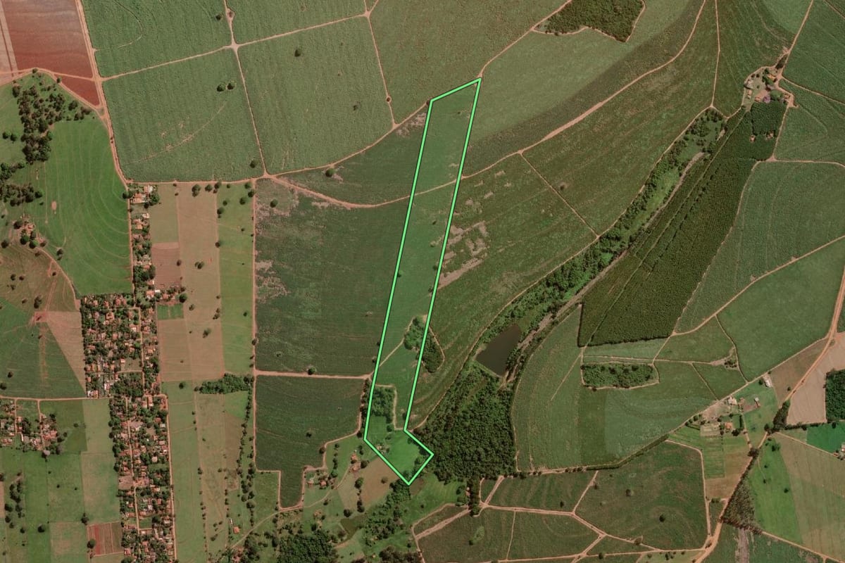 Imagem de satélite do imóvel rural em São José do Rio Preto (SP), com o contorno declarado no CAR desenhado por cima.