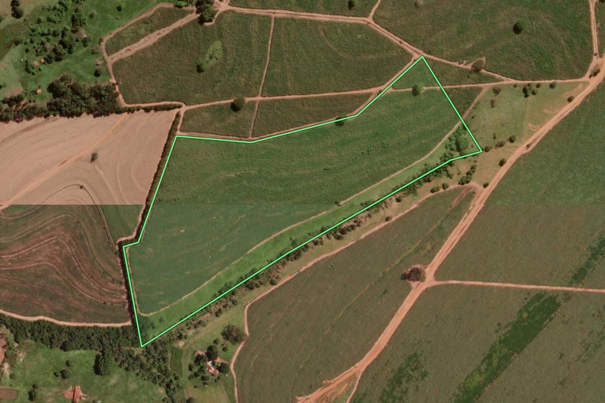 Imagem de satélite do imóvel rural em São José do Rio Preto (SP), com o contorno declarado no CAR desenhado por cima.