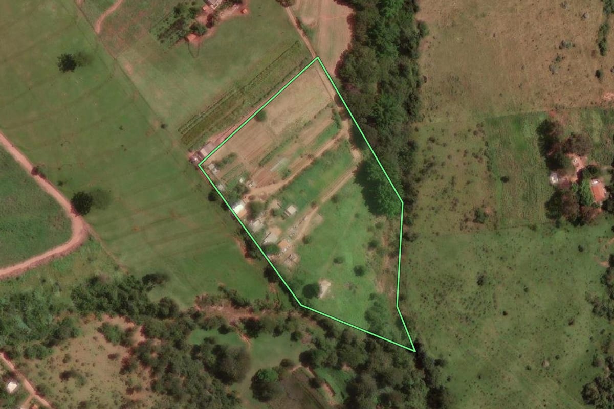 Imagem de satélite do imóvel rural em São José do Rio Preto (SP), com o contorno declarado no CAR desenhado por cima.