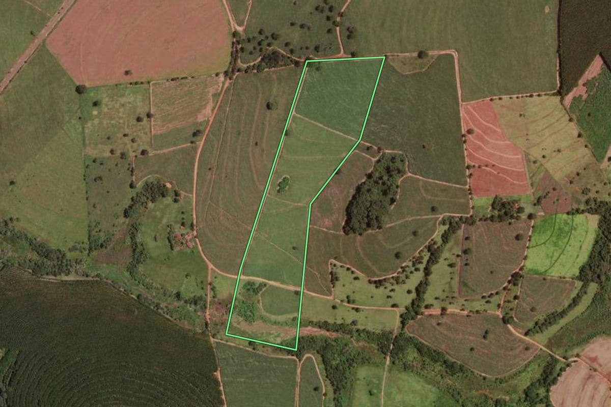 Imagem de satélite do imóvel rural em São José do Rio Preto (SP), com o contorno declarado no CAR desenhado por cima.