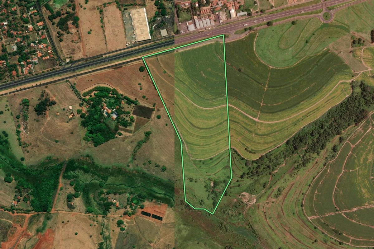 Imagem de satélite do imóvel rural em São José do Rio Preto (SP), com o contorno declarado no CAR desenhado por cima.