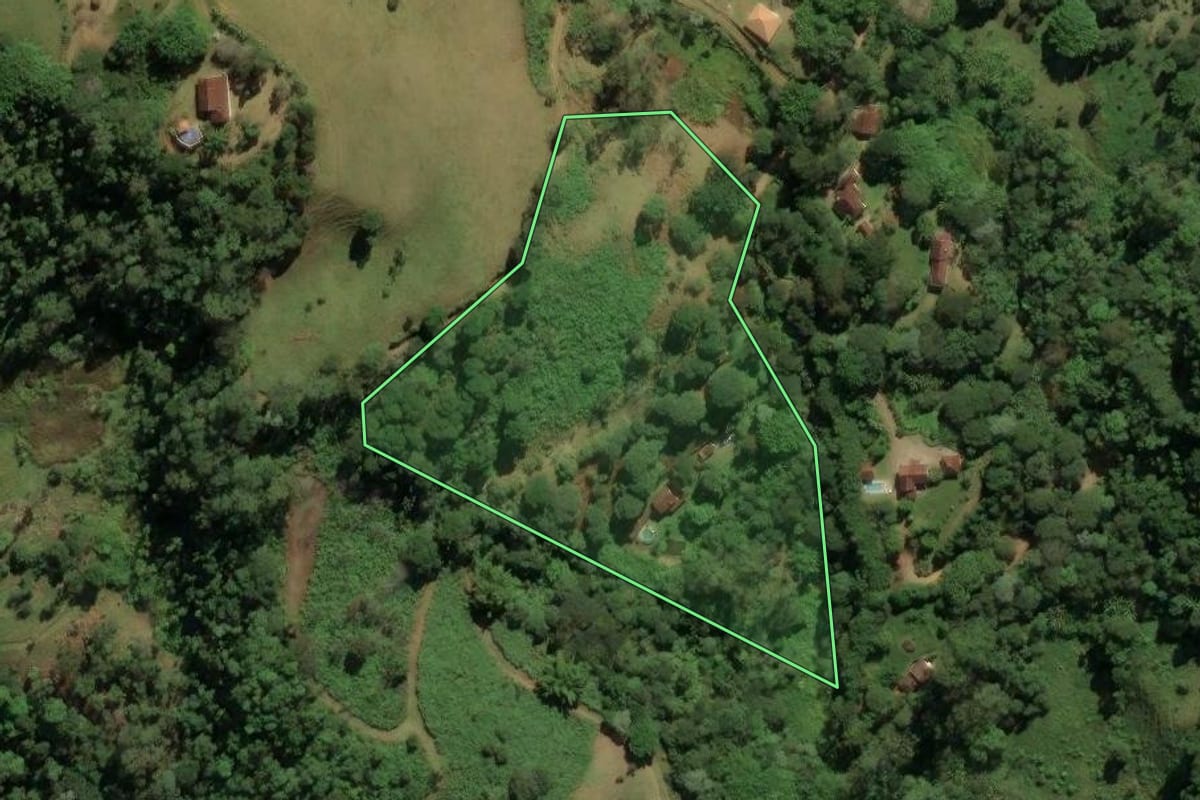 Imagem de satélite do imóvel rural em São José dos Campos (SP), com o contorno declarado no CAR desenhado por cima.