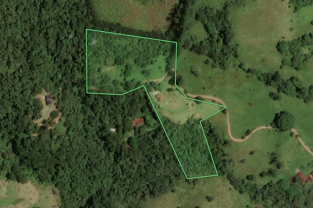 Imagem de satélite do imóvel rural em São José dos Campos (SP), com o contorno declarado no CAR desenhado por cima.