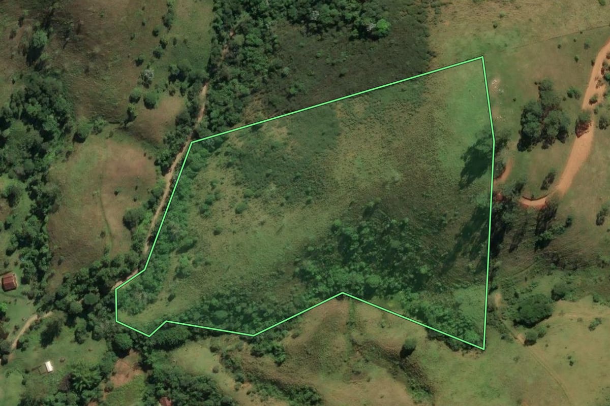 Imagem de satélite do imóvel rural em São José dos Campos (SP), com o contorno declarado no CAR desenhado por cima.