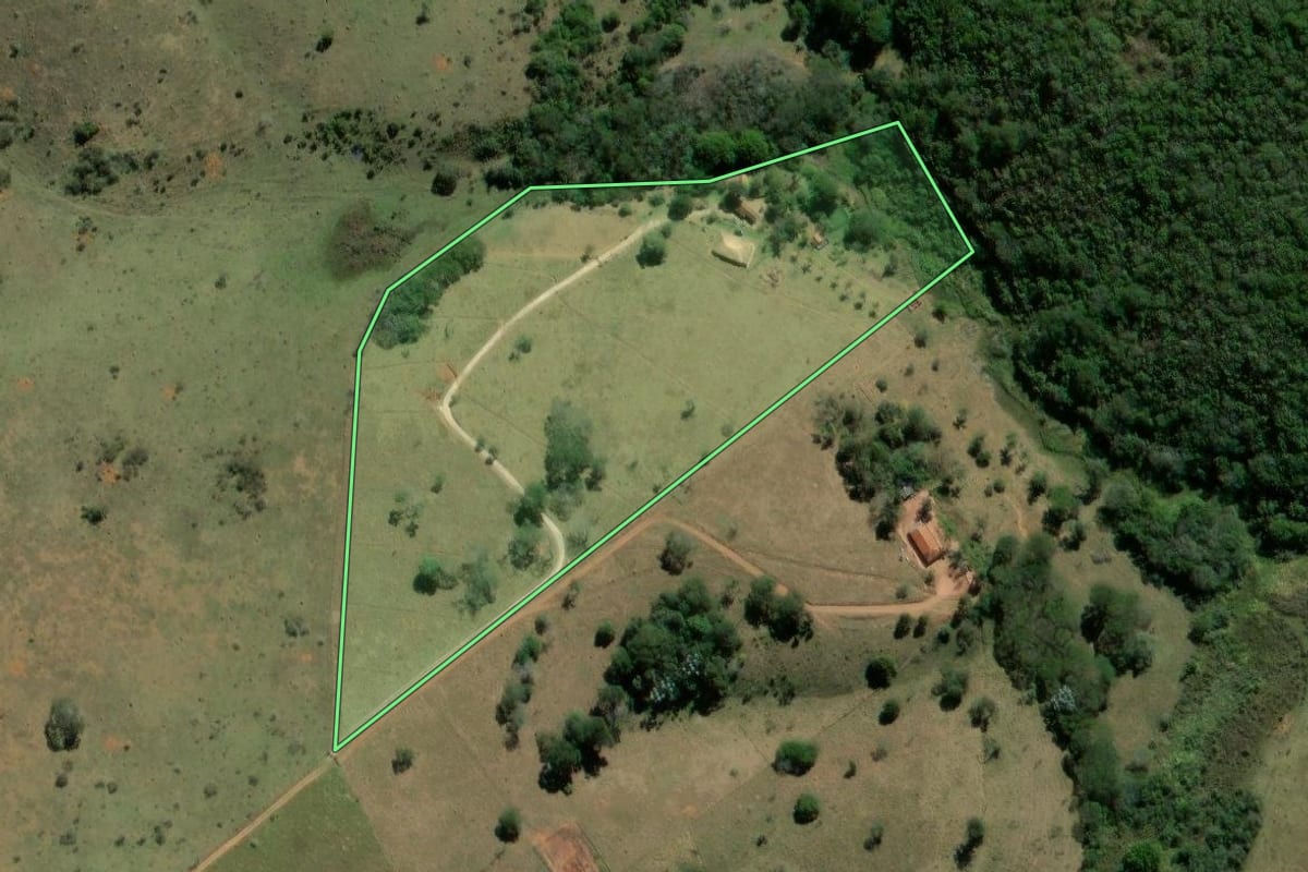 Imagem de satélite do imóvel rural em São Luiz do Paraitinga (SP), com o contorno declarado no CAR desenhado por cima.