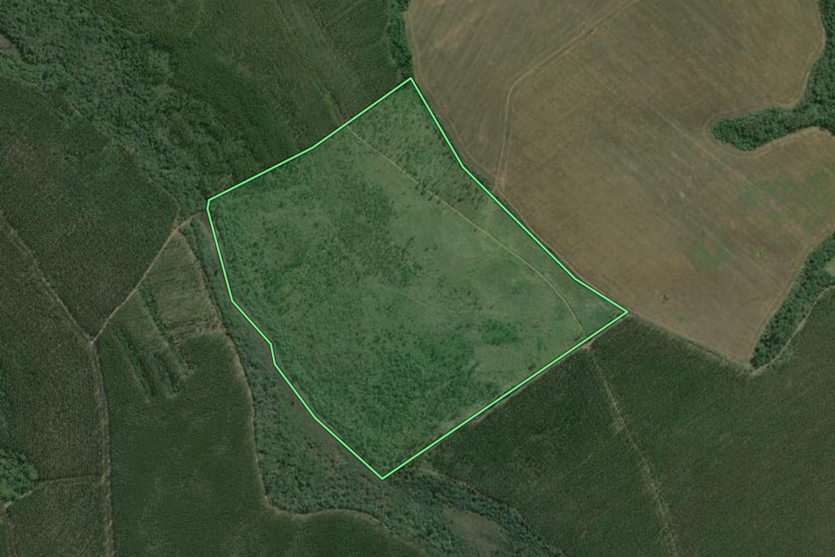 Imagem de satélite do imóvel rural em São Miguel Arcanjo (SP), com o contorno declarado no CAR desenhado por cima.