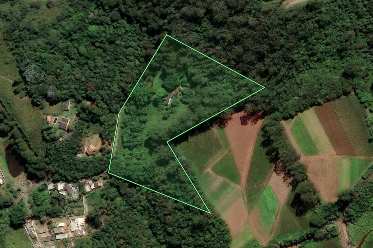 Imagem de satélite do imóvel rural em São Paulo (SP), com o contorno declarado no CAR desenhado por cima.