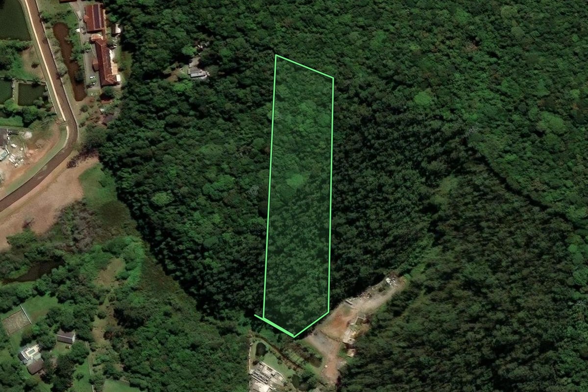 Imagem de satélite do imóvel rural em São Paulo (SP), com o contorno declarado no CAR desenhado por cima.