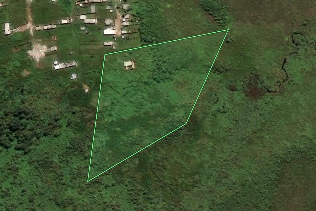 Imagem de satélite do imóvel rural em São Paulo (SP), com o contorno declarado no CAR desenhado por cima.