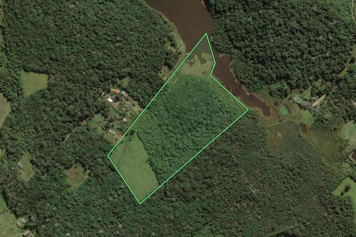 Imagem de satélite do imóvel rural em São Paulo (SP), com o contorno declarado no CAR desenhado por cima.