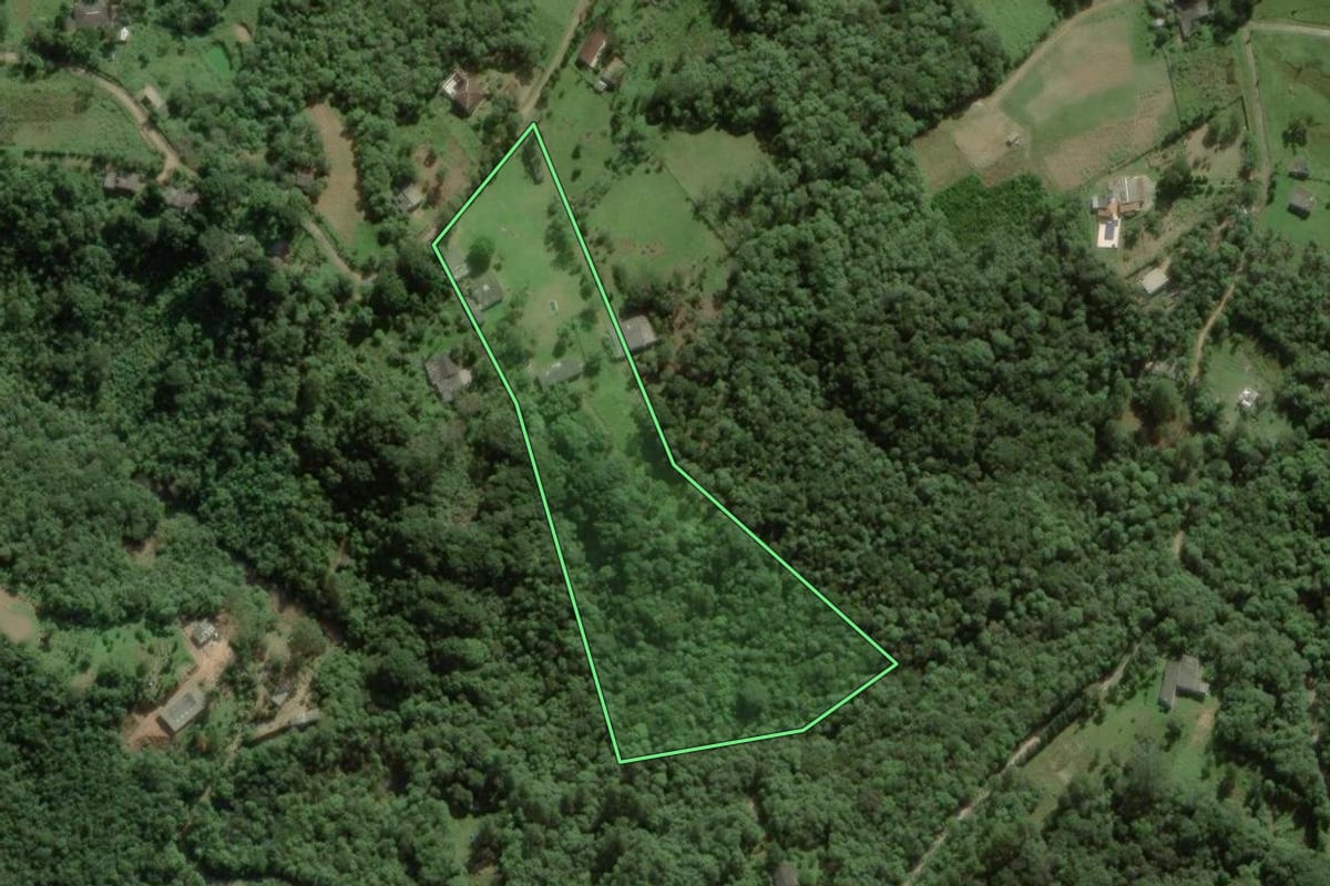 Imagem de satélite do imóvel rural em São Paulo (SP), com o contorno declarado no CAR desenhado por cima.