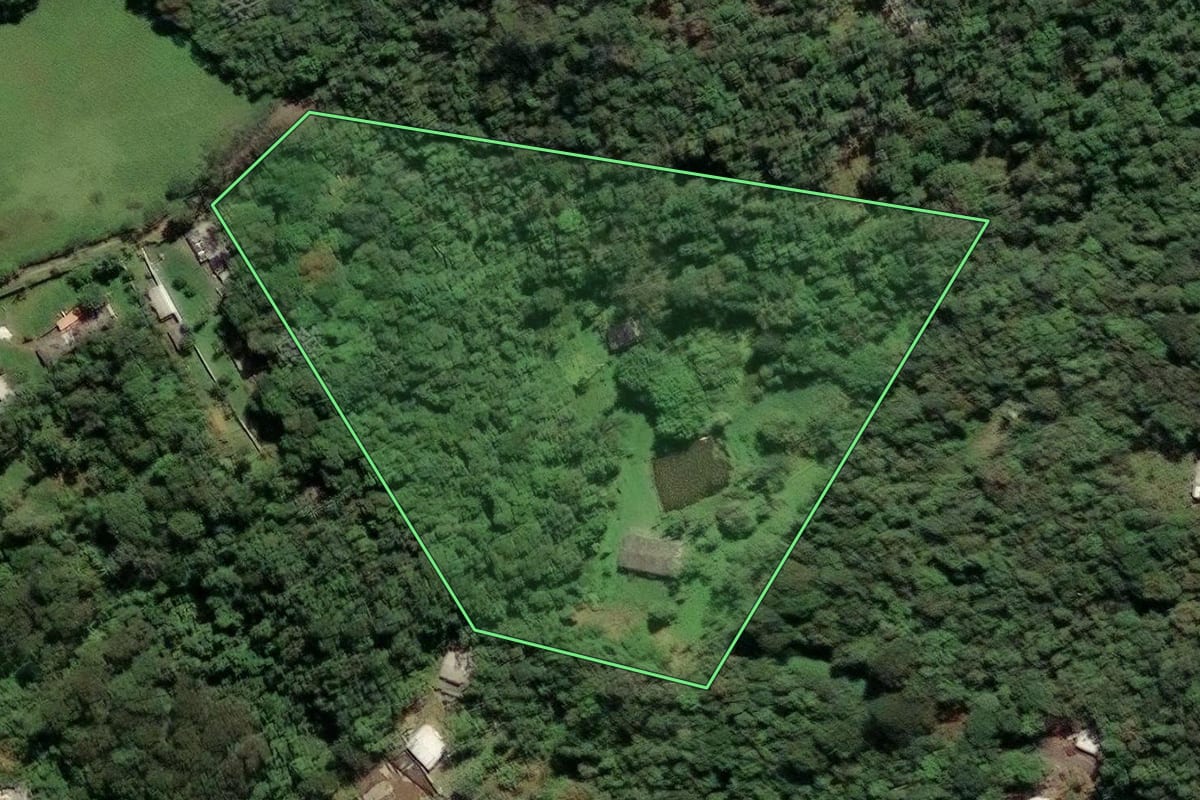 Imagem de satélite do imóvel rural em São Paulo (SP), com o contorno declarado no CAR desenhado por cima.