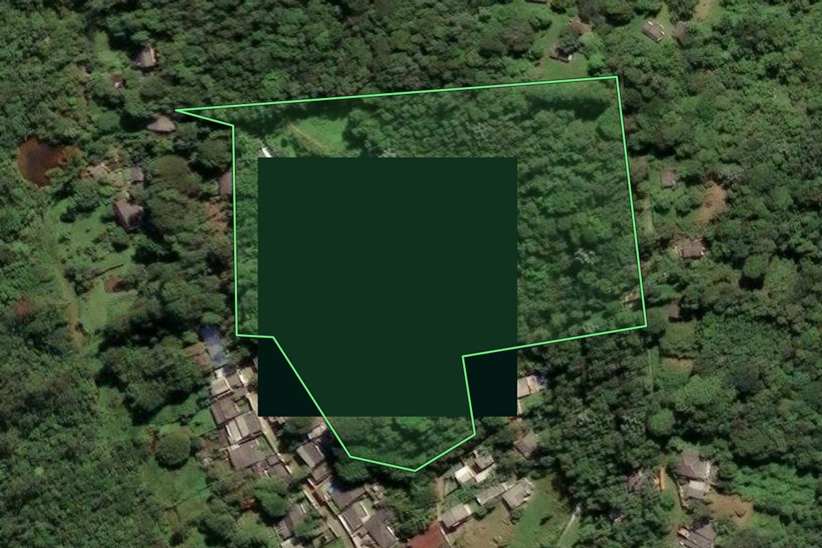 Imagem de satélite do imóvel rural em São Paulo (SP), com o contorno declarado no CAR desenhado por cima.