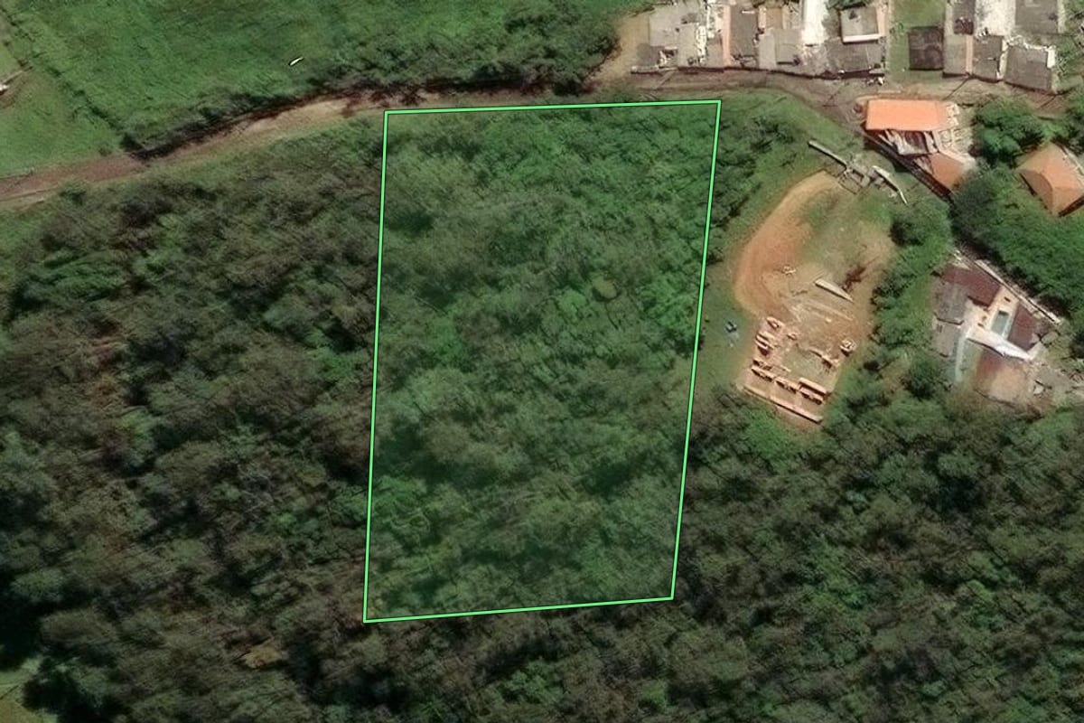 Imagem de satélite do imóvel rural em São Paulo (SP), com o contorno declarado no CAR desenhado por cima.
