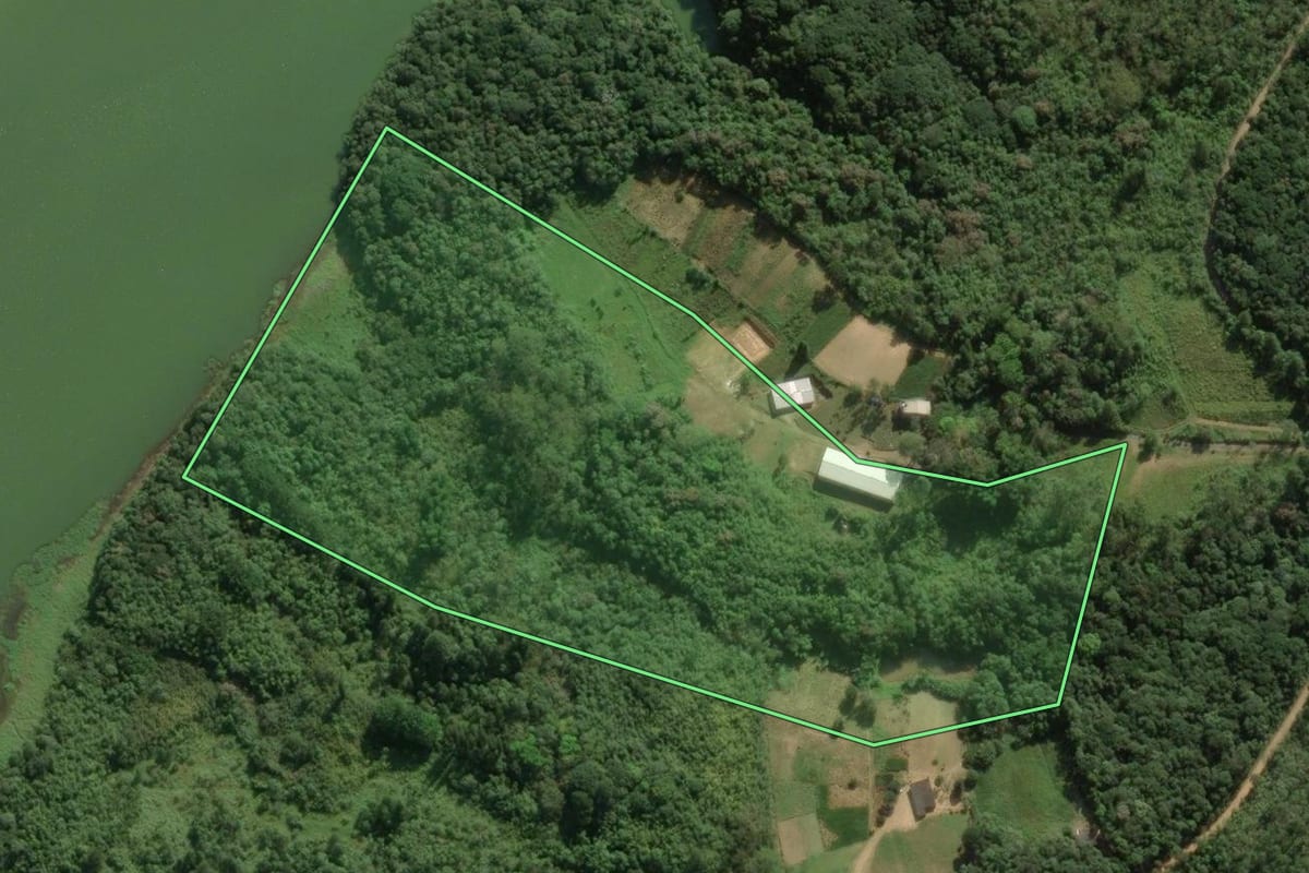 Imagem de satélite do imóvel rural em São Paulo (SP), com o contorno declarado no CAR desenhado por cima.