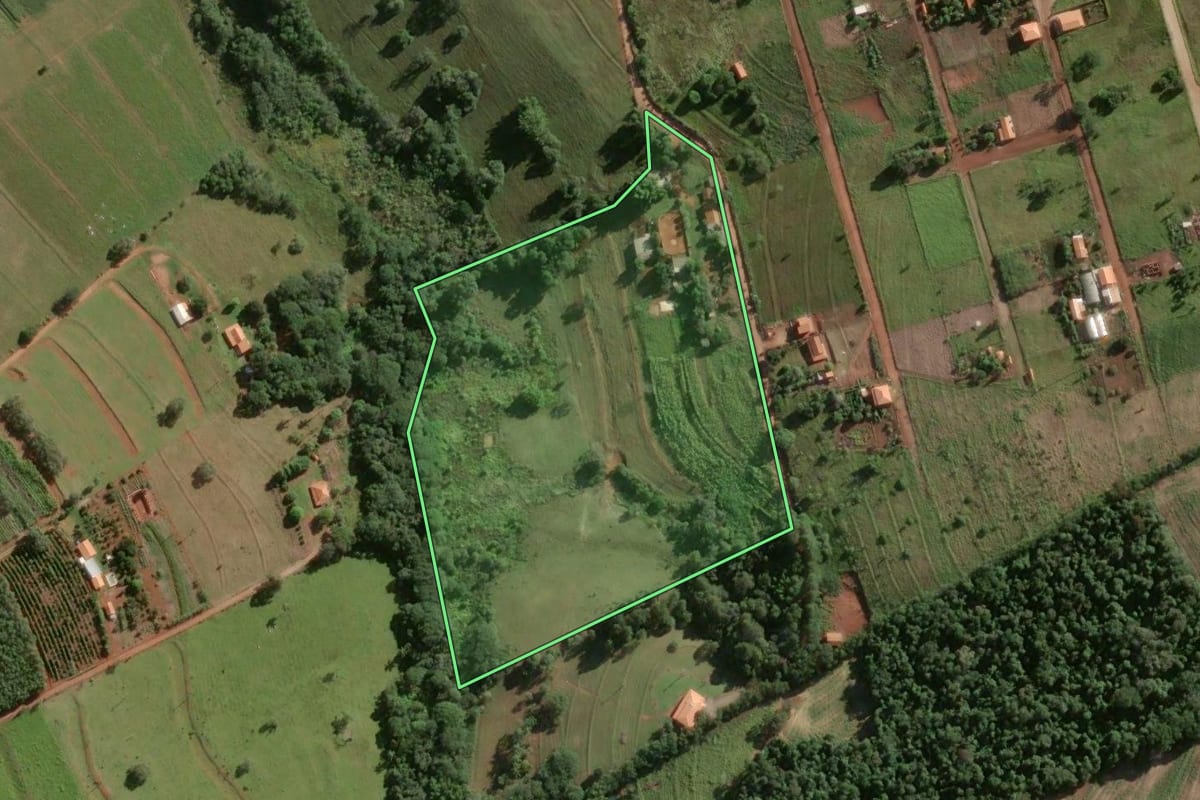 Imagem de satélite do imóvel rural em Sarutaiá (SP), com o contorno declarado no CAR desenhado por cima.