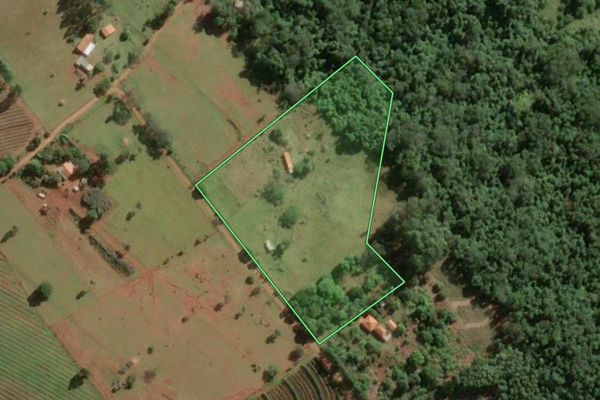 Imagem de satélite do imóvel rural em Sarutaiá (SP), com o contorno declarado no CAR desenhado por cima.