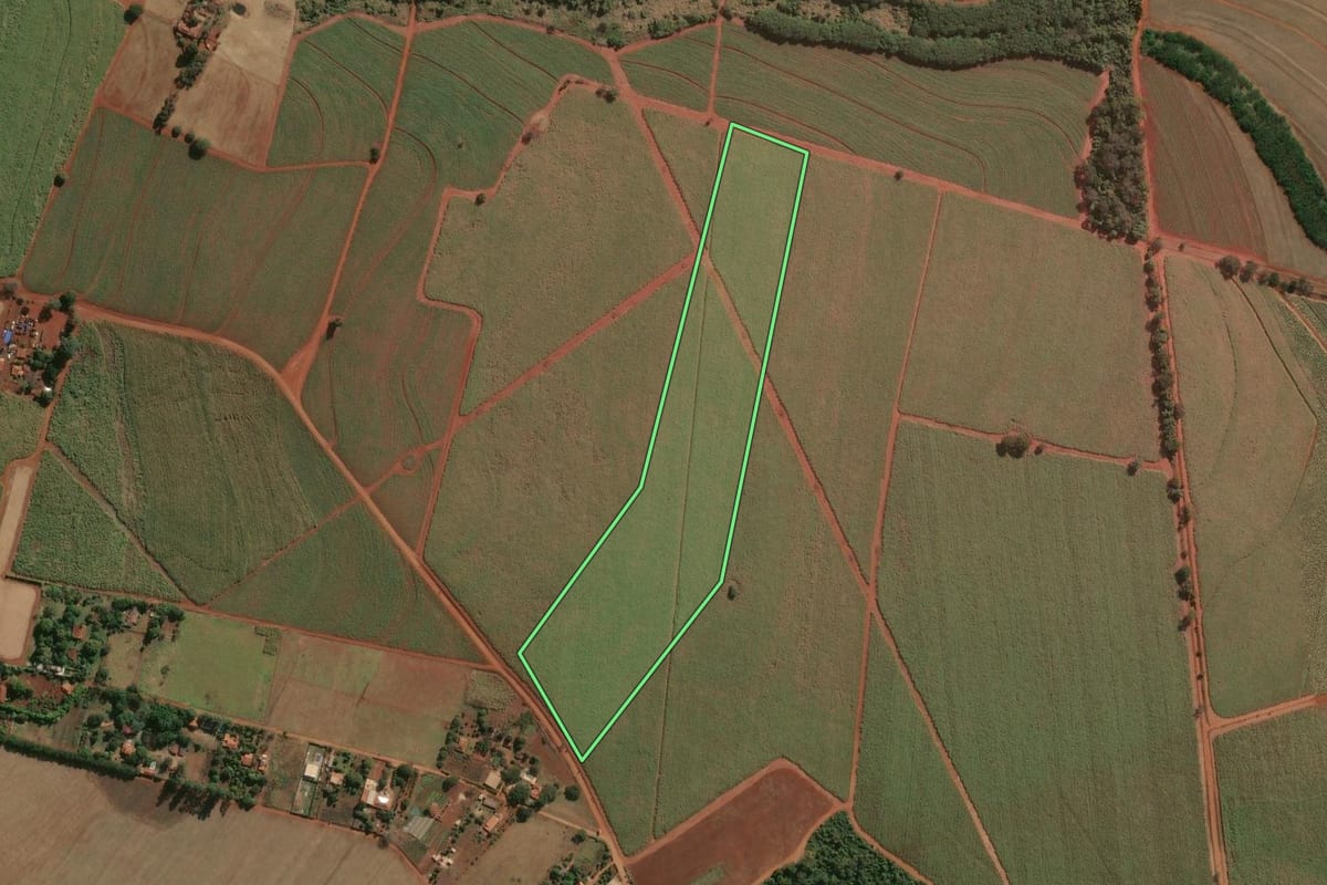 Imagem de satélite do imóvel rural em Serra Azul (SP), com o contorno declarado no CAR desenhado por cima.