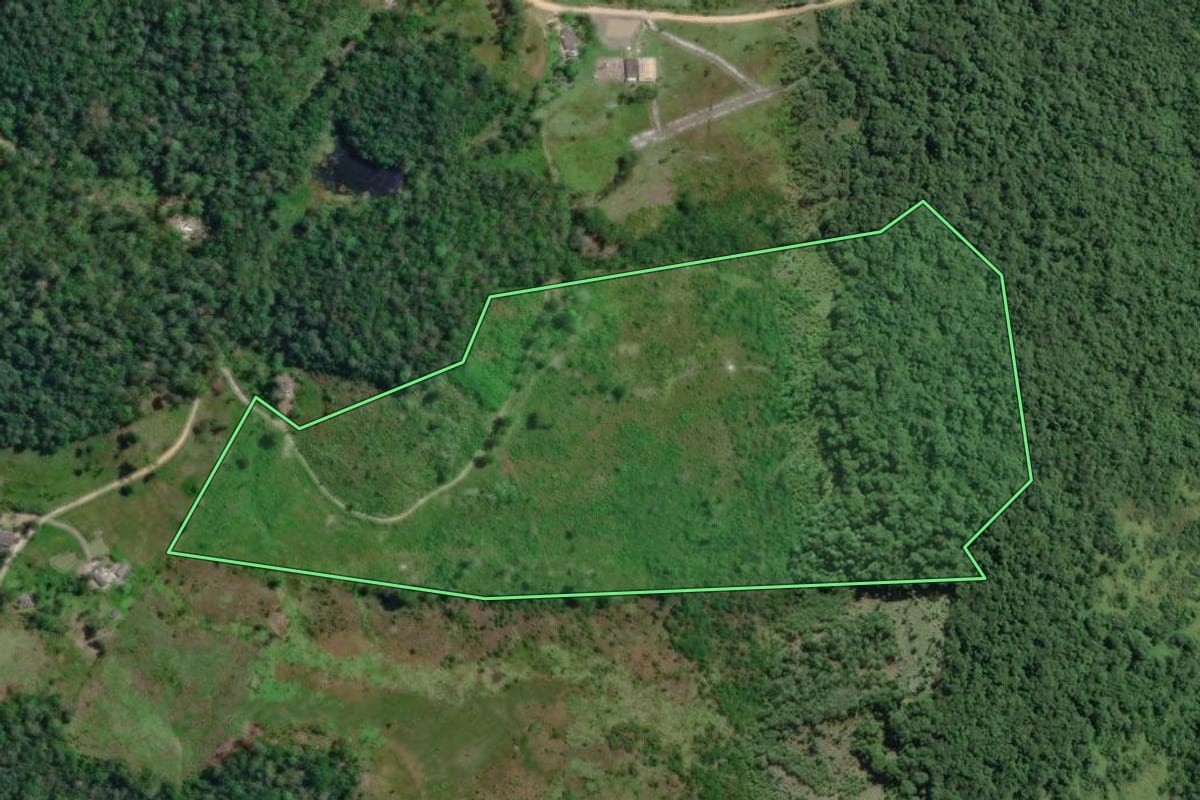 Imagem de satélite do imóvel rural em Sete Barras (SP), com o contorno declarado no CAR desenhado por cima.