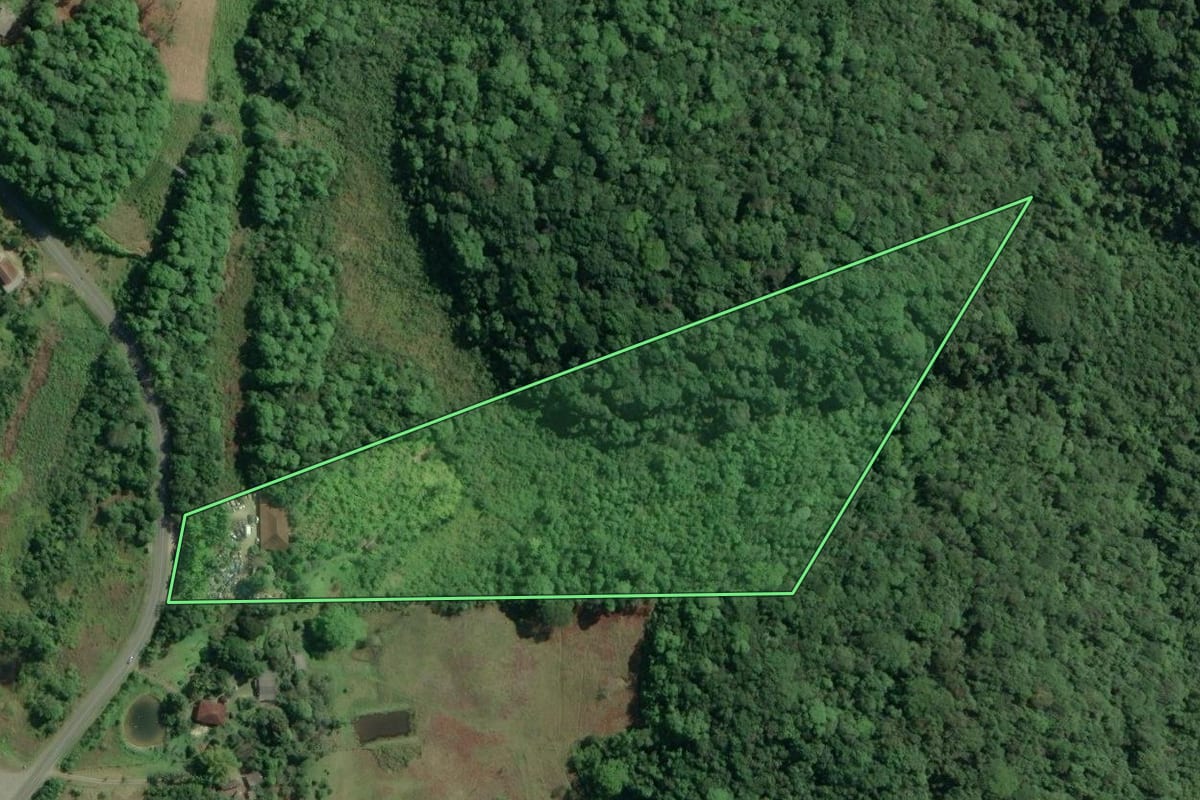 Imagem de satélite do imóvel rural em Sete Barras (SP), com o contorno declarado no CAR desenhado por cima.