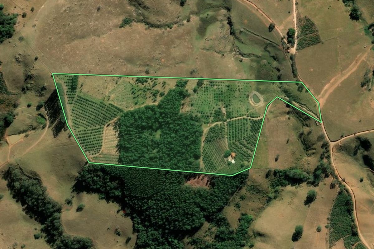 Imagem de satélite do imóvel rural em Socorro (SP), com o contorno declarado no CAR desenhado por cima.