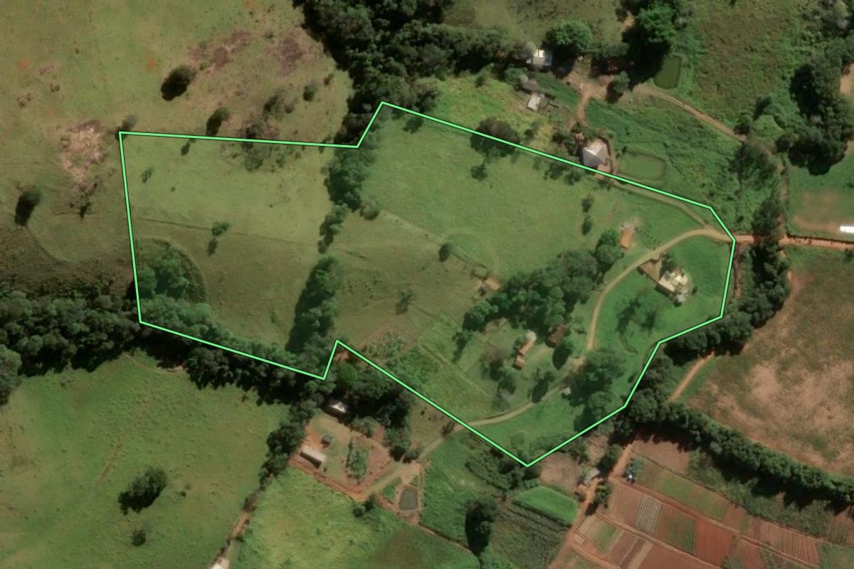 Imagem de satélite do imóvel rural em Socorro (SP), com o contorno declarado no CAR desenhado por cima.