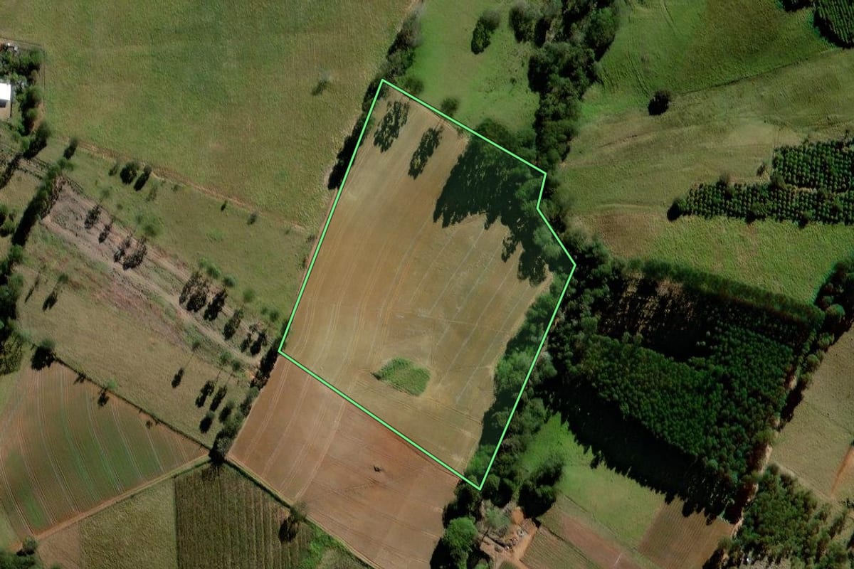 Imagem de satélite do imóvel rural em Socorro (SP), com o contorno declarado no CAR desenhado por cima.